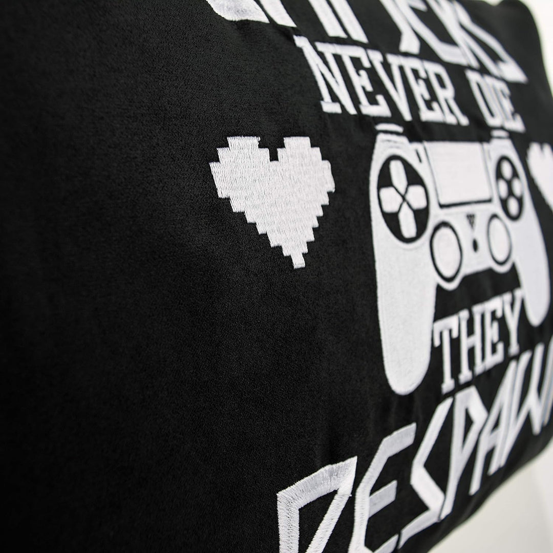 Zocker Sessel Kissen mit lustigem Spruch 40x60cm "Gamers never die - they respawn" lustiges Geburtst