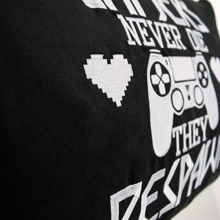 Zocker Sessel Kissen mit lustigem Spruch 40x60cm "Gamers never die - they respawn" lustiges Geburtst