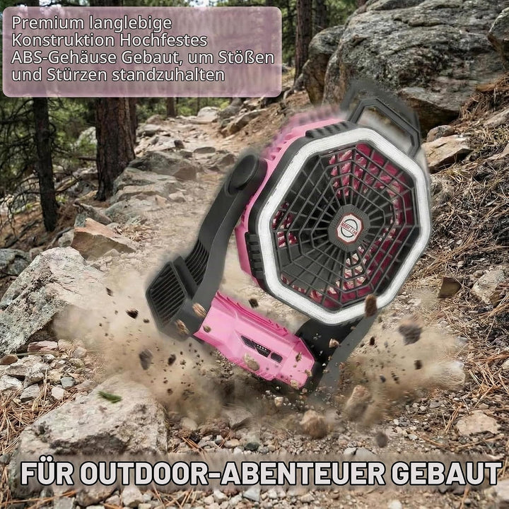 Wiederaufladbarer Camping-Ventilator mit LED-Beleuchtung, 4 Geschwindigkeitsstufen, 3 Lichtmodi, für
