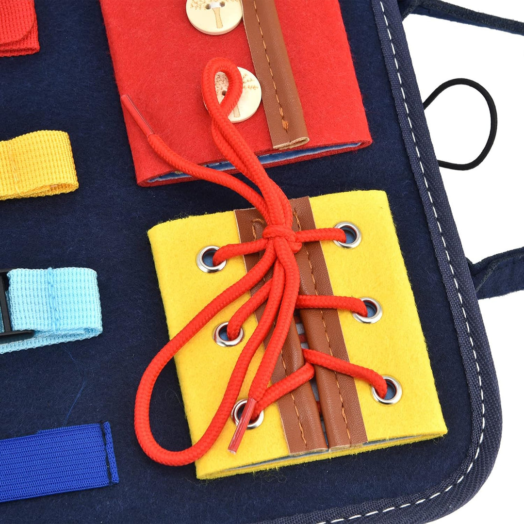 Baby Busy Board, Montessori-Lernspielzeug aus Holz, Feinmotorik und Grundlegende Lebenskompetenzen E
