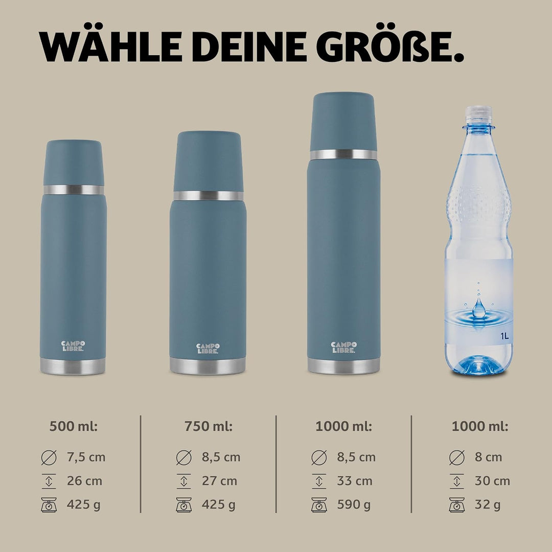 Campo Libre. Jaco® Thermoskanne 1L, 750ml, 500ml I Thermos mit Becher I Unsere Thermosflasche mind.