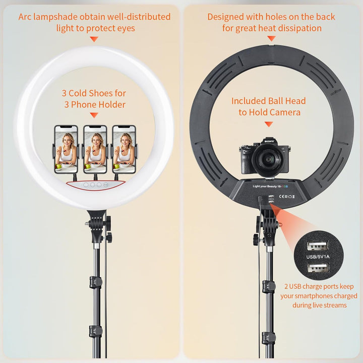 18 Zoll Ringlicht Gross mit Stativ Handy 18 Zoll ohne Akku, 18 Zoll ohne Akku
