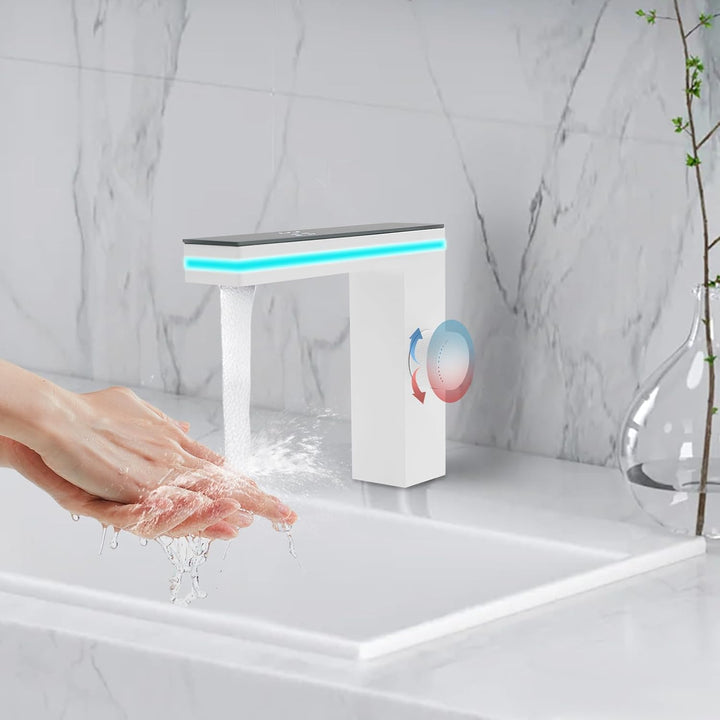 Wasserhahn Bad Waschtischarmatur mit Digital-Temperaturanzeige LED Beleuchtung aus Wasserkraft Kupfe