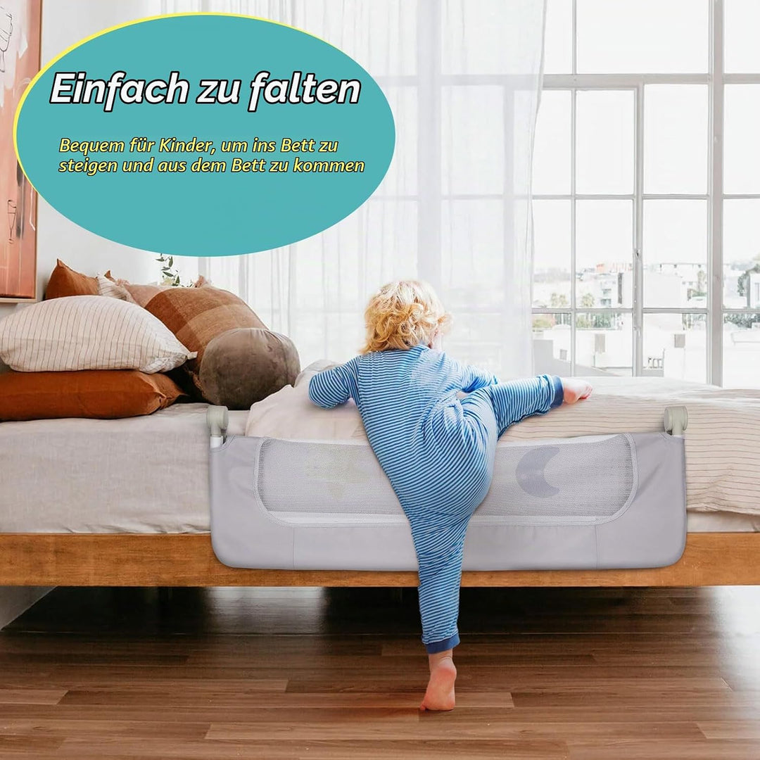 welspo Bettgitter Bettschutzgitter Bettgitter mit Kindermotiven, Rausfallschutz für Kinderbett, Grau