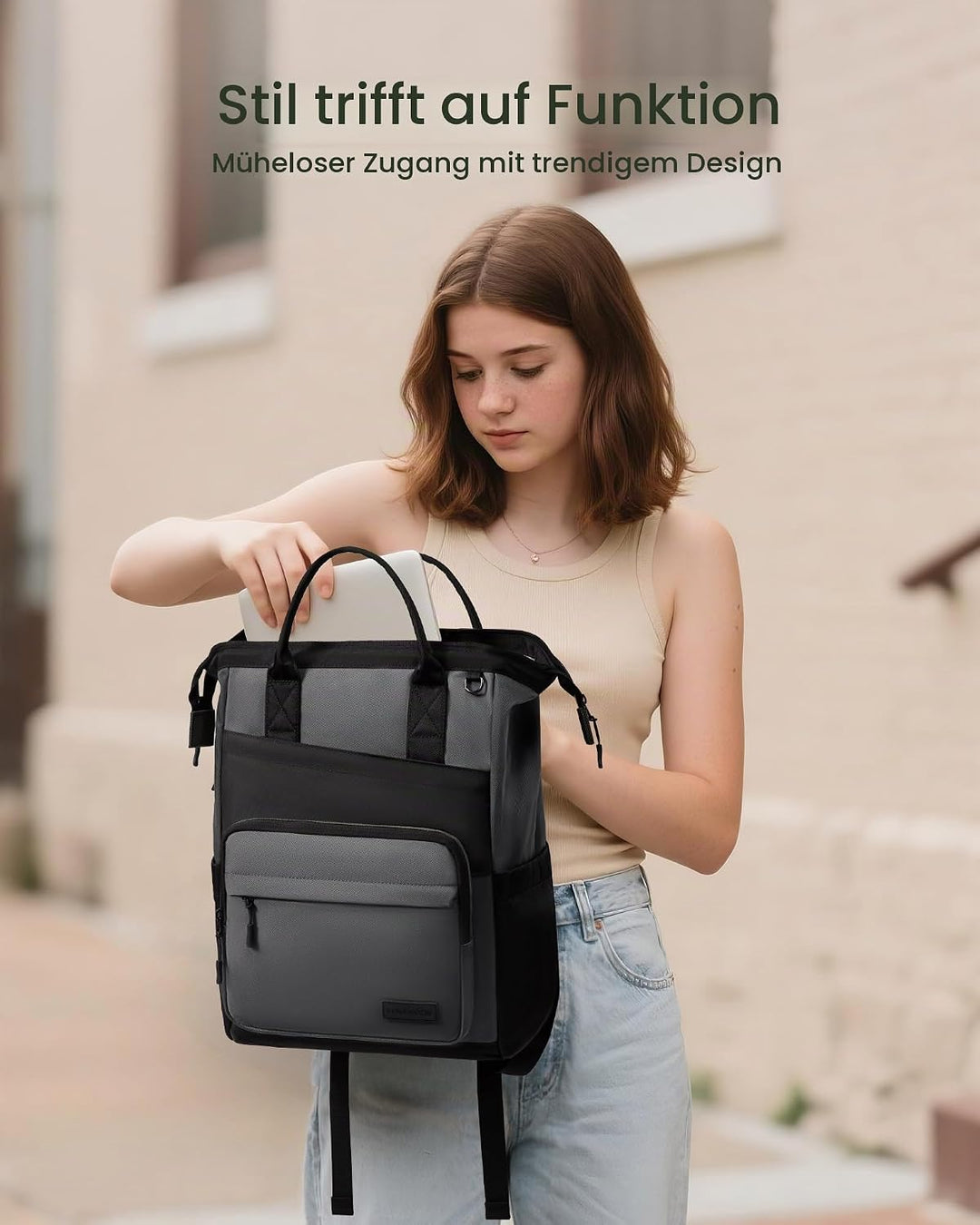 LOVEVOOK Rucksack Damen, 15,6 Zoll Laptop Schulrucksack Teenager Mit Grossem Fach für Trinkflasche,T