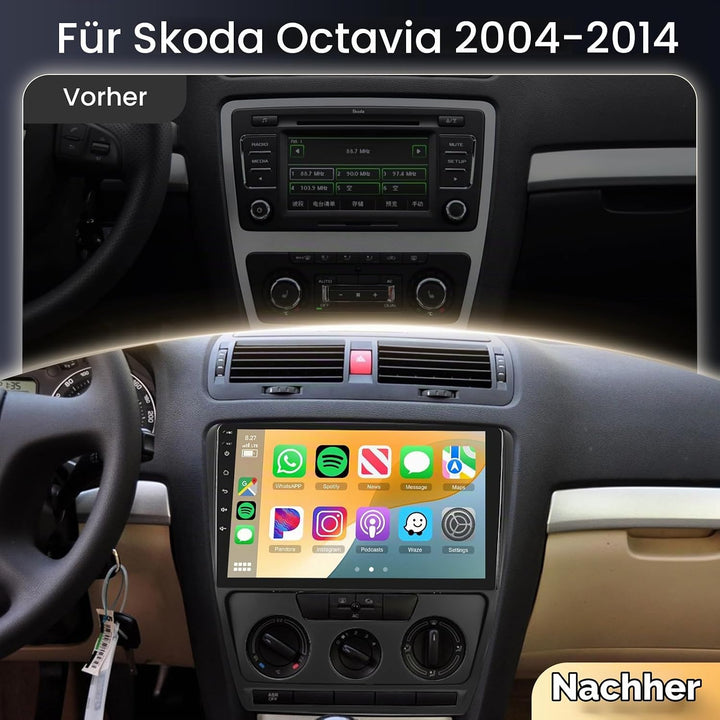 [4+64GB] Autoradio Carplay für Skoda Octavia (2004-2014), 10,1-Zoll Touchscreen Autoradio Android 13