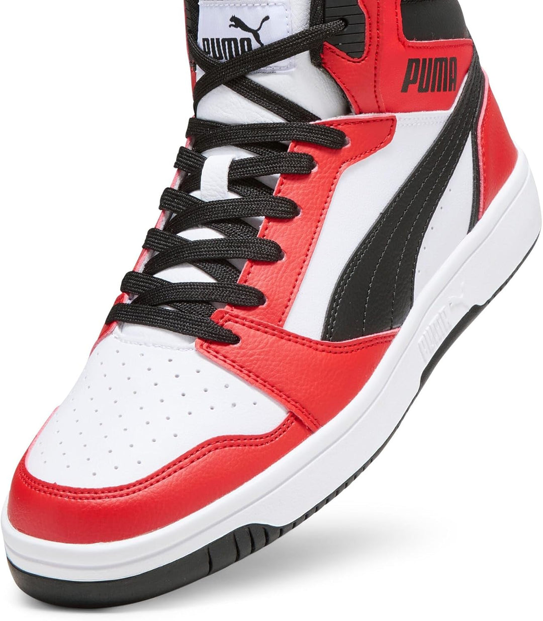 PUMA Unisex Rebound V6 Sneaker 43 EU Puma White Puma Black For All Time Red, 43 EU Puma White Puma B