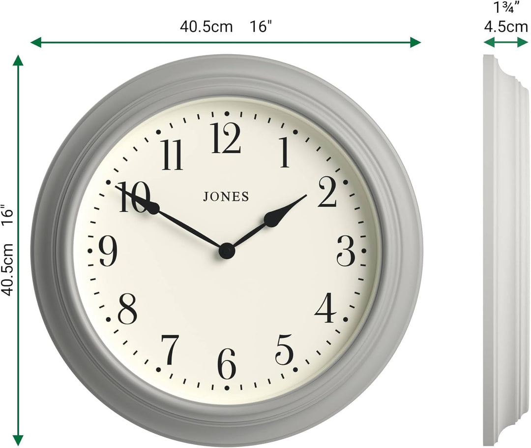JONES CLOCKS® Supper Club grosse Wanduhr, klassisches Design, cremefarbenes Zifferblatt und Schwarze