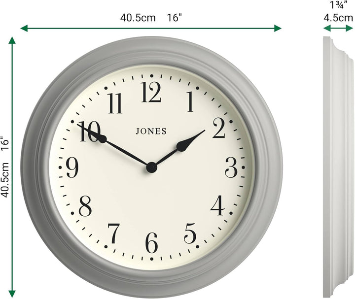 JONES CLOCKS® Supper Club grosse Wanduhr, klassisches Design, cremefarbenes Zifferblatt und Schwarze