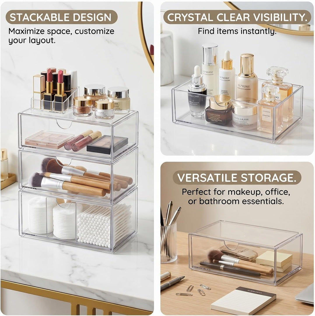 ALINK Badezimmer Organizer Mini mit Schubladen 3 Set, aus Acrylic stapelbar Transparent,für Kommode