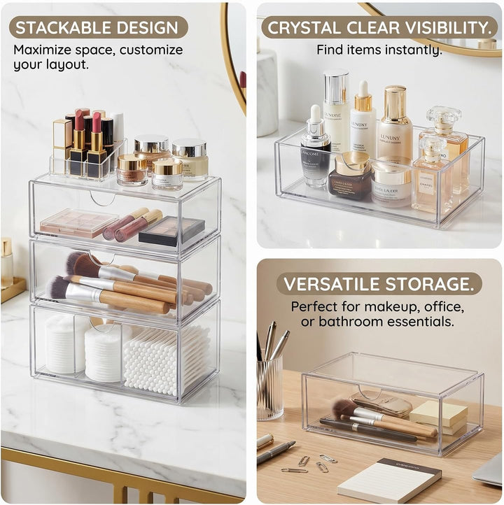 ALINK Badezimmer Organizer Mini mit Schubladen 3 Set, aus Acrylic stapelbar Transparent,für Kommode