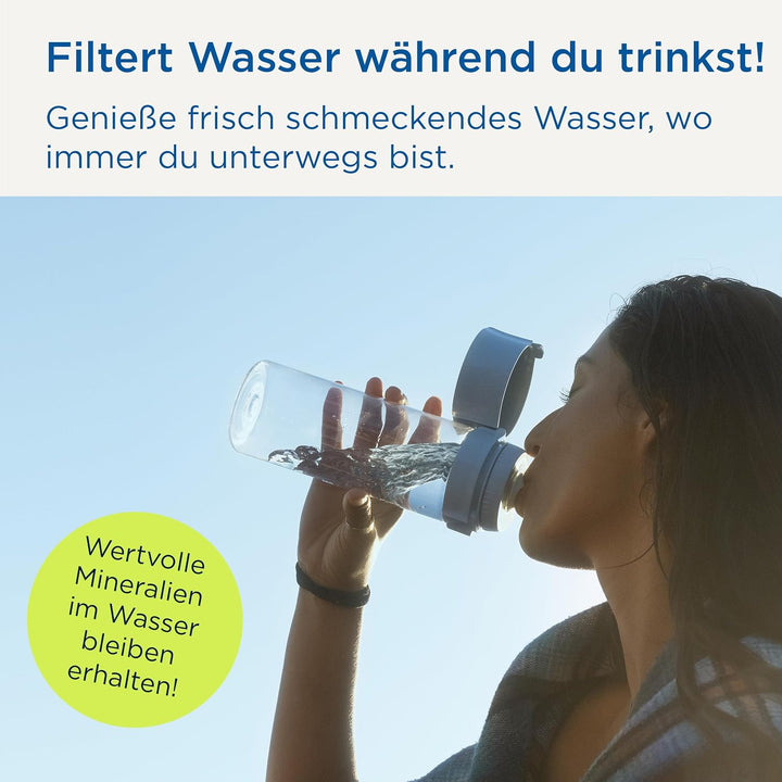 BRITA Wasserfilter-Flasche Model Vital (600ml), 2x MicroDisc Filter Hellblau, Hellblau