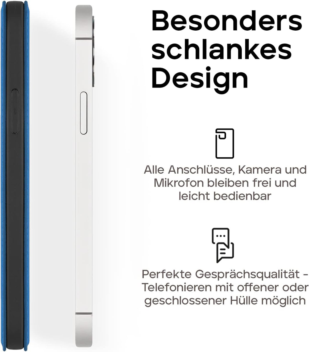 WIIUKA Hülle für iPhone 12 Pro Max Lederhülle, Deutsches Premium Leder, mit Kartenfach, extra Dünn,