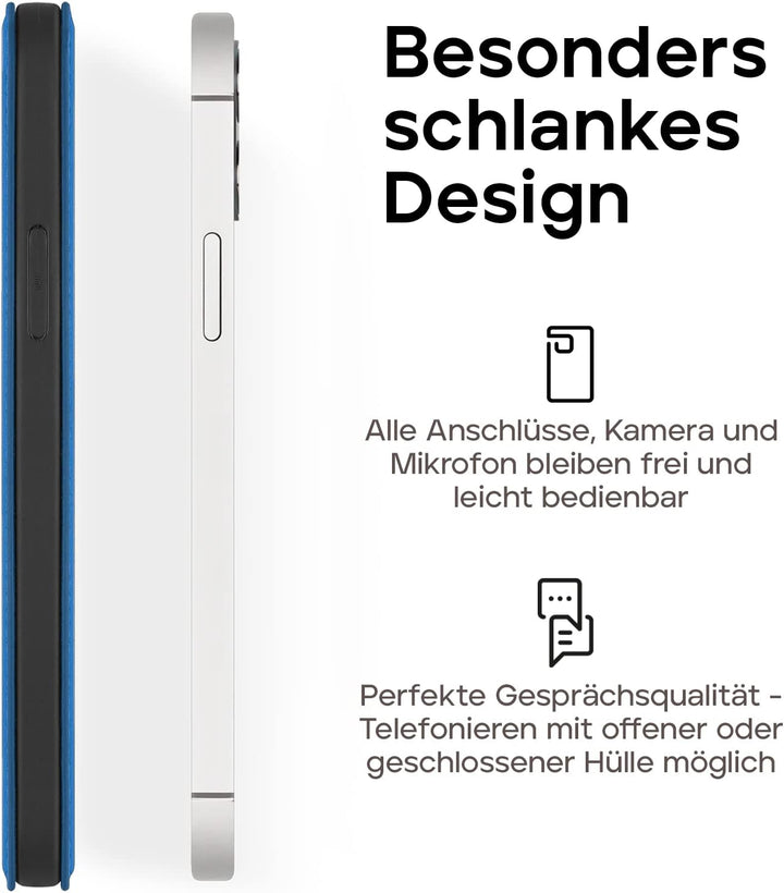 WIIUKA Hülle für iPhone 12 Pro Max Lederhülle, Deutsches Premium Leder, mit Kartenfach, extra Dünn,
