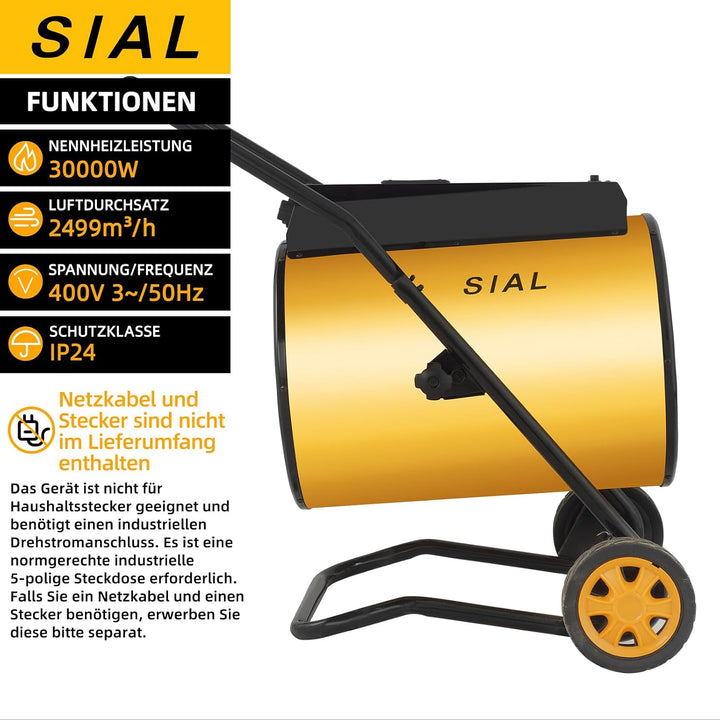 SIAL Industriell Heizlüfter 30000W, 400V - Elektrische Heizung - Heizstrahler Bauheizer - Heizgebläs
