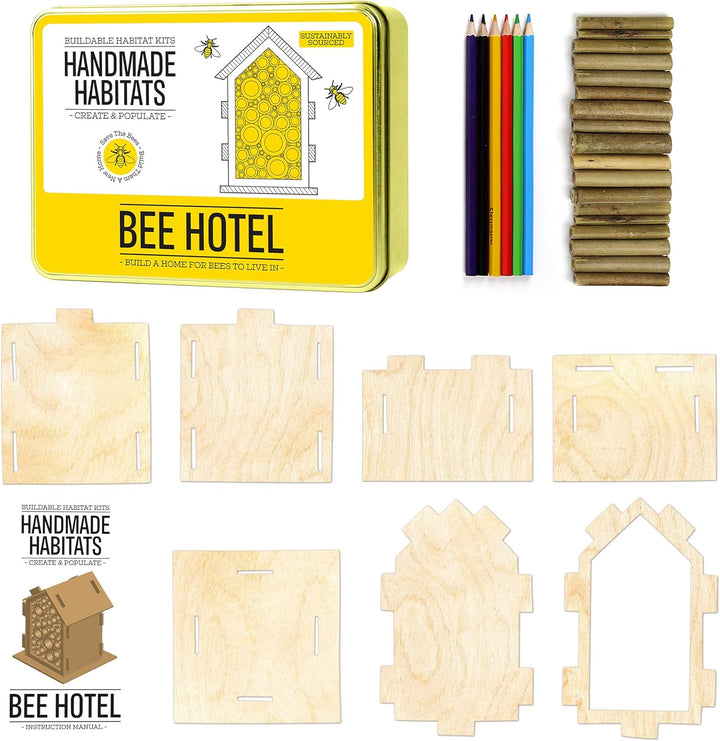 Unbekannt Gift Republic Handmade Personalised Bee Hotel with 6-Pack Colouring Wooden Pencils Handgef