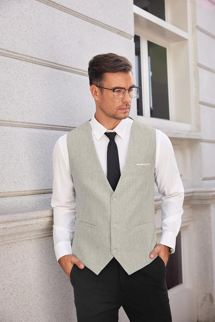 COOFANDY Weste Herren Anzug mit Taschen Anzugweste Gilet Casual Hochzeitsweste V-Ausschnitt Business
