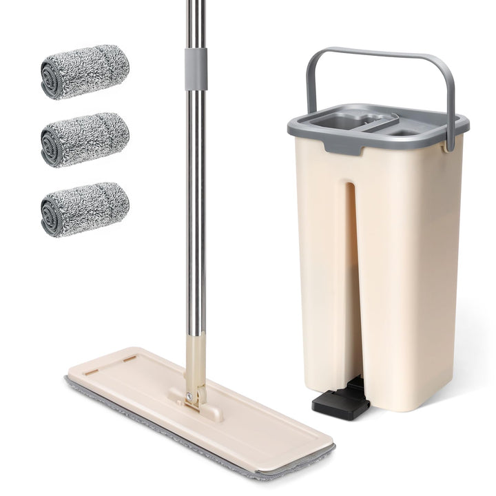 Wischmopp Set mit Eimer, Masthome Kompaktes Wischmopp und Eimer mit Auswringer, mit 3 Mikrofaser Wis