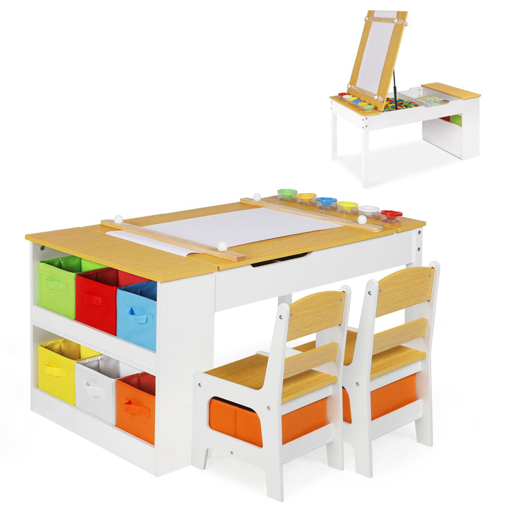 GRAVFORCE Kindertisch mit 2 Stühlen Maltisch & Basteltisch Kinder mit anhebbarer Tischplatte Spielti