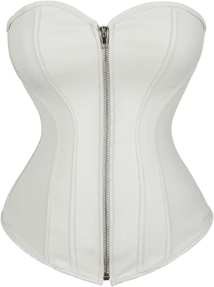 Josamogre Leder Korsett Top Damen Corsage Reissverschluss Sexy XXS Beige, XXS Beige