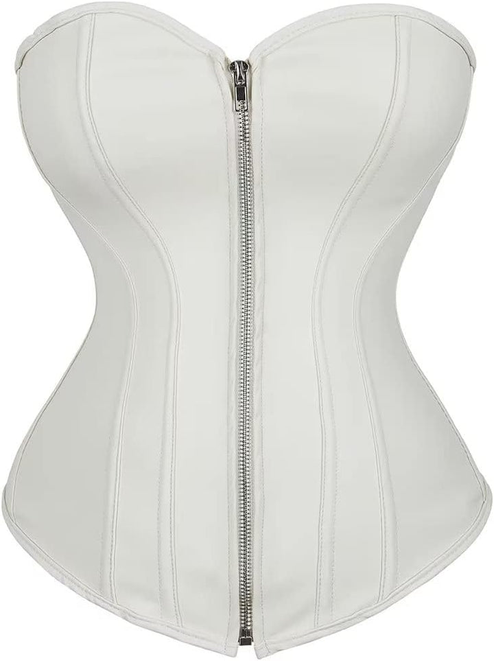 Josamogre Leder Korsett Top Damen Corsage Reissverschluss Sexy XXS Beige, XXS Beige