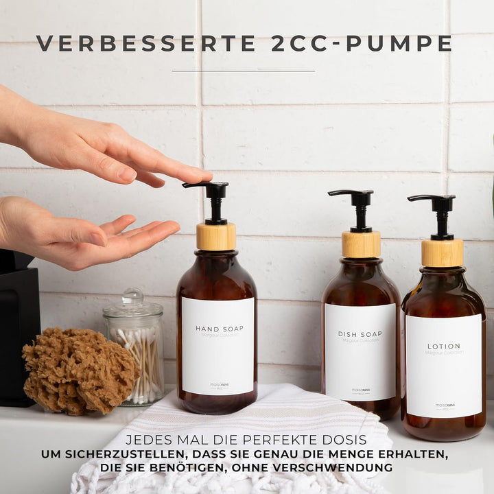 MaisoNovo Shampoo Spender Für Dusche 3er Set - Bernstein Duschgelspender Für Dusche Mit Pumpe Schwar