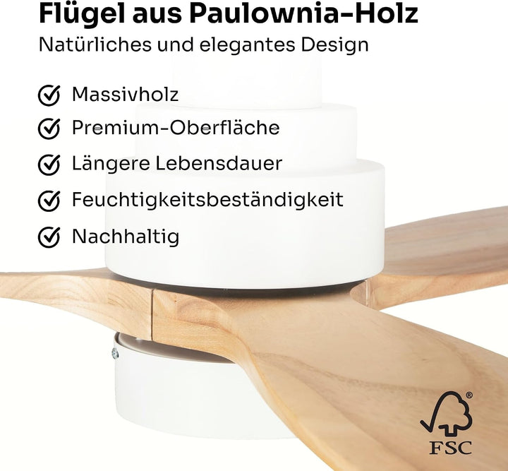 Mellerware - Deckenventilator mit Fernbedienung Brizy Bright | 45 W | 6 Geschwindigkeiten | Ultra le