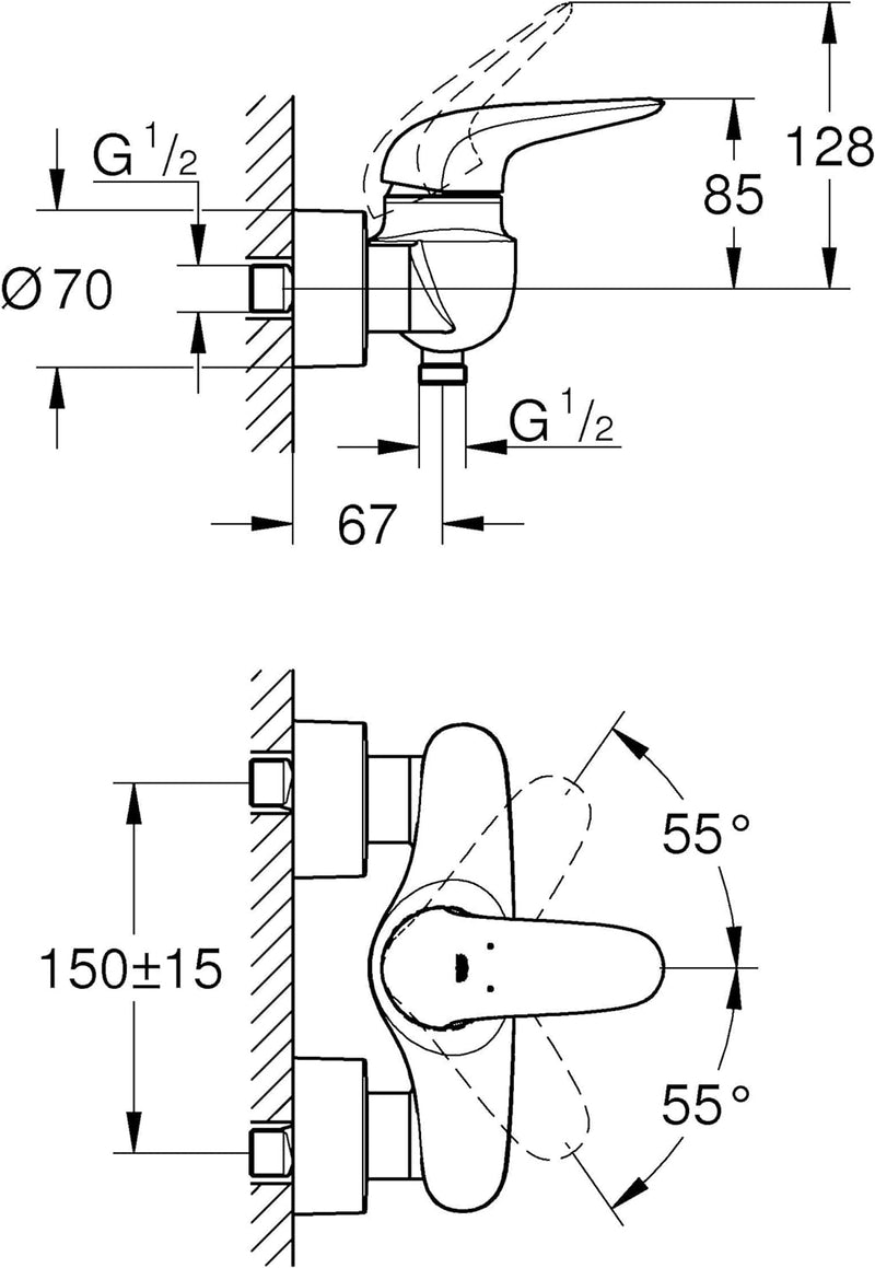 Grohe Einhand-Brausebatterie, DN 15, 1 Stück, 23722003, Brausearmatur, Chrom, Brausearmatur