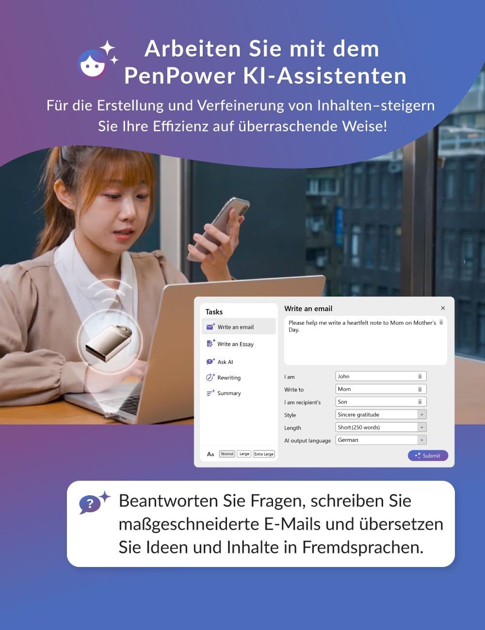 AI VoiceWriter - Smart Diktat &amp; AI Schreibassistent für Windows &amp; Mac | USB-Dongle &amp; mobile App für