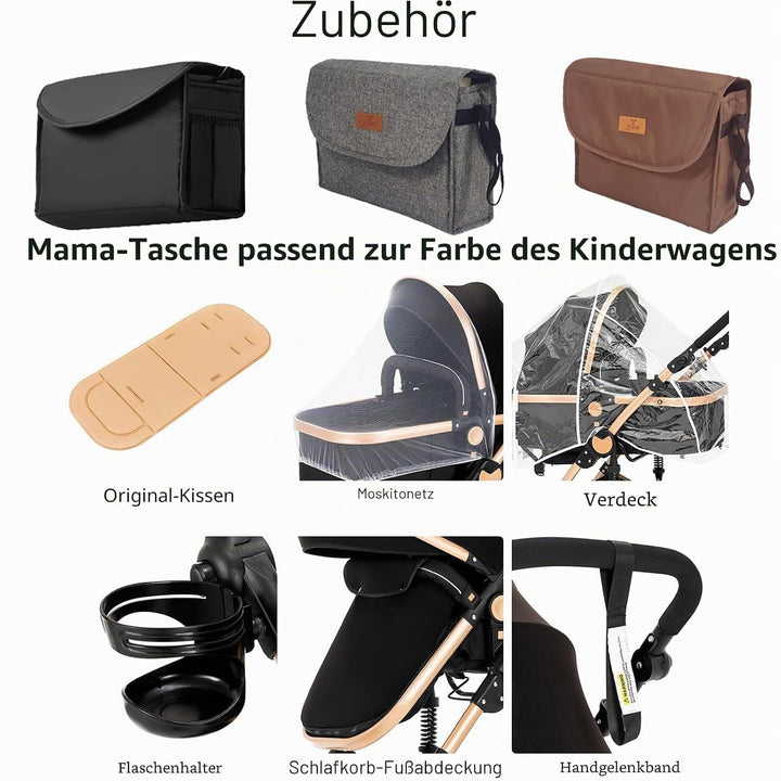 NADDLILY Kinderwagen 3 in 1, Buggy mit Umkehrbarem Zwei-Wege-Schub, Kinderwagen mit Faltbarem Tragba
