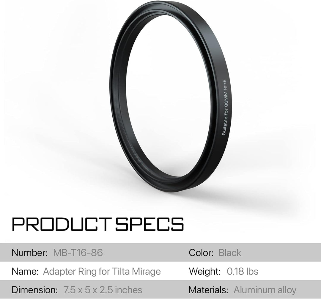 Tilta Objektivadapter, 86 mm, für MB-T16 Mirage Matte Box Kamera-Objektiv-Adapter MB-T16-86