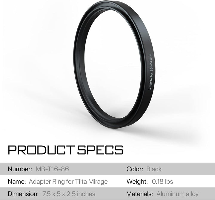 Tilta Objektivadapter, 86 mm, für MB-T16 Mirage Matte Box Kamera-Objektiv-Adapter MB-T16-86