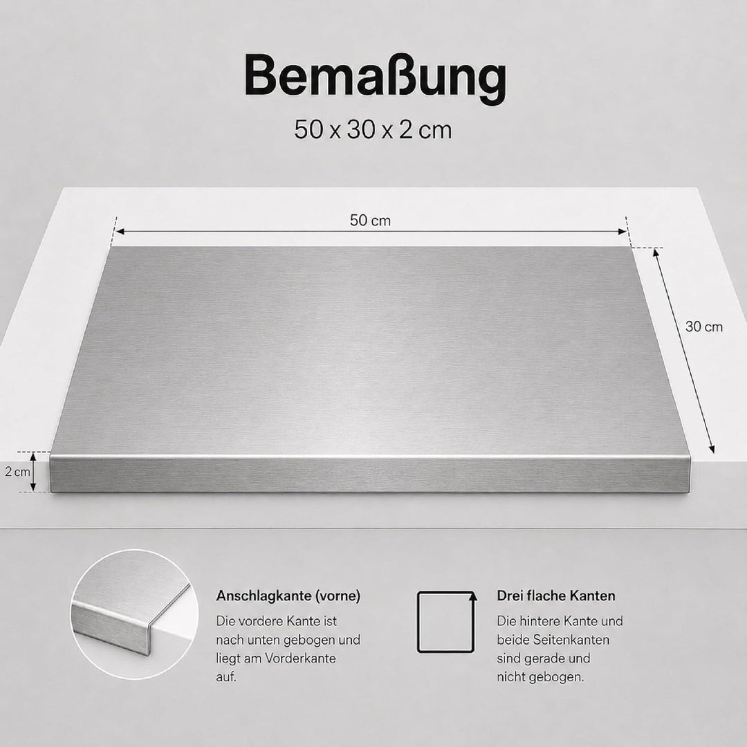Arbeitsplatte Knetbrett Edelstahl [50x30 cm] - Für Kneten, Schneiden & Backen - Küchenplatte mit Ans