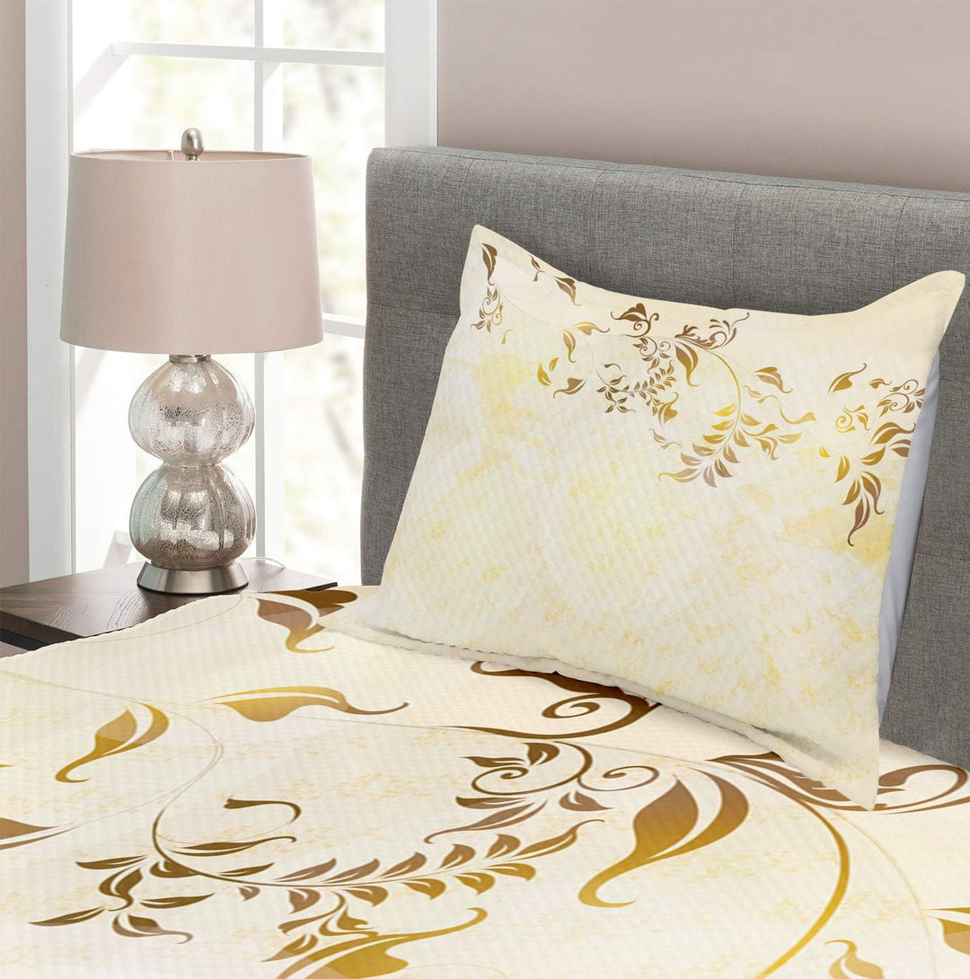 ABAKUHAUS Beige Tagesdecke Set, Antike Vintage Ornament, Set mit Kissenbezügen Waschbar, für Einselb