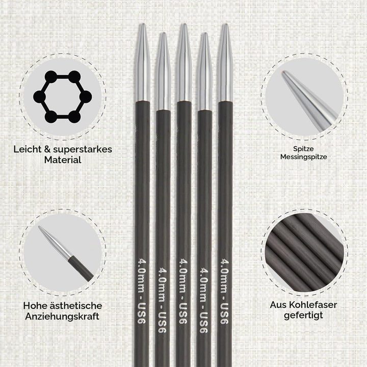 KnitPro - KnitPro Karbonz (15cm, 2.00-4.00mm) Doppelt-Spitz Stricken Nadel Setzen - 1 Setzen 15cm, 2