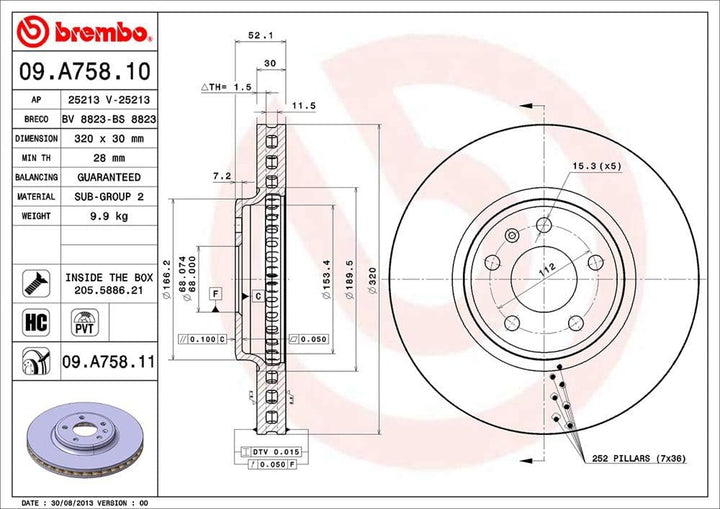 Brembo 09.A758.11 COATED DISC LINE Bremsscheibe - 1 Stück
