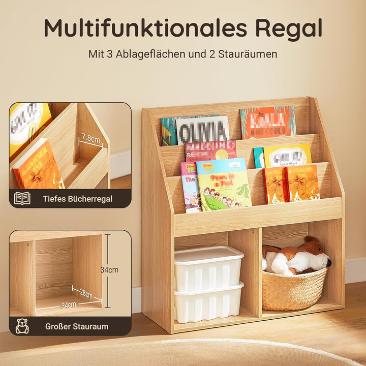 SoBuy Bücherregal Kinder Montessori Regal Kinderzimmer mit 3 Ablagefächern und 2 offenen Fächern Kin
