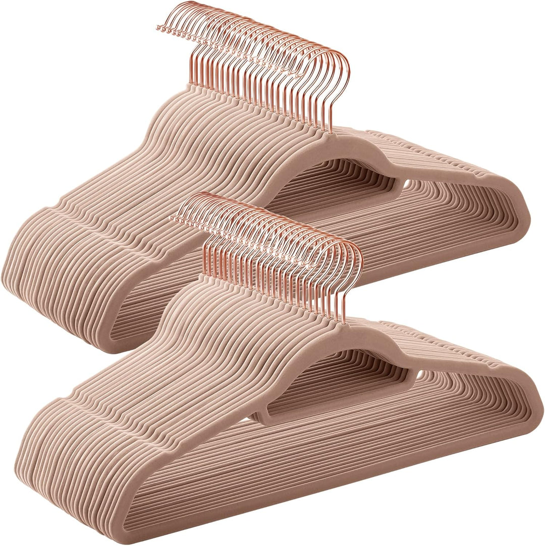 SONGMICS Kleiderbügel Samt, 50er Set, Bügel, rutschfest, kleine Stange für Krawatten, 360° drehbarer