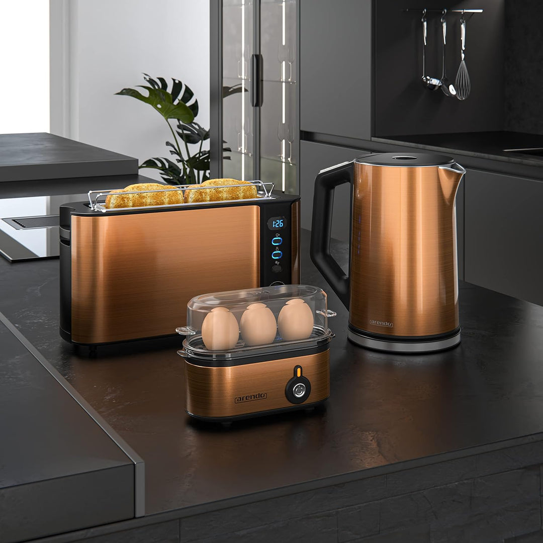 Arendo - Wasserkocher mit Toaster SET und Eierkocher Edelstahl Kupfer Wasserkocher 1,5L 40° - 100°C