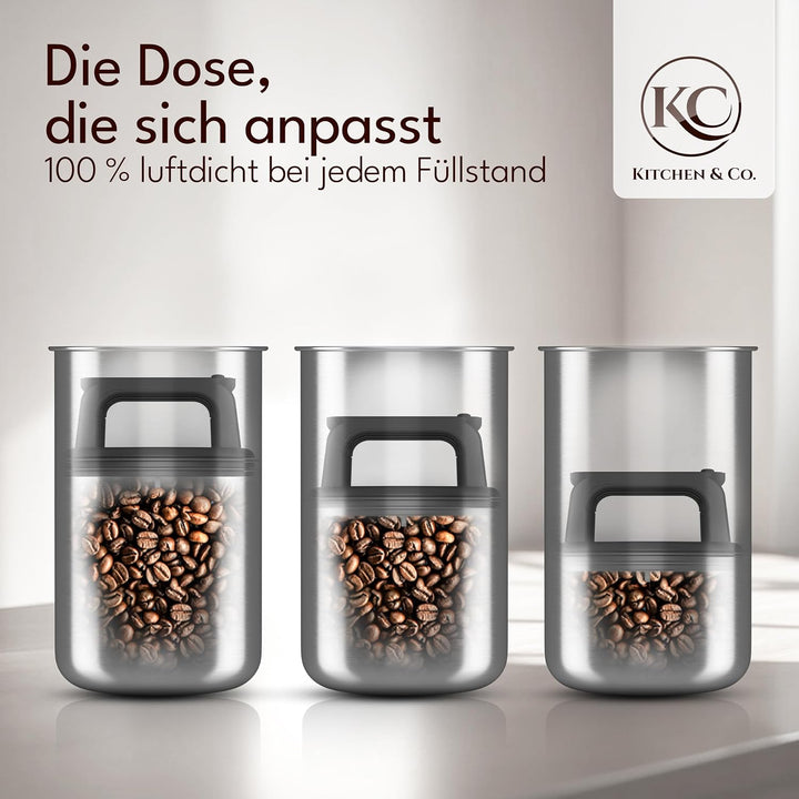 KC Kitchen & Co. Kaffeedose luftdicht für 1 kg Kaffeebohnen – Edelstahl Vorratsdose mit Vakuumdeckel