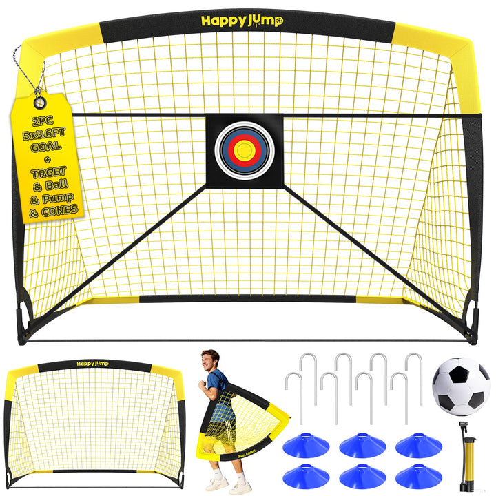 Happy Jump Pop-Up Fussballtor – Faltbar für Kinder & Erwachsene | 1 oder 2 Tore: 120x90 / 152x110 /