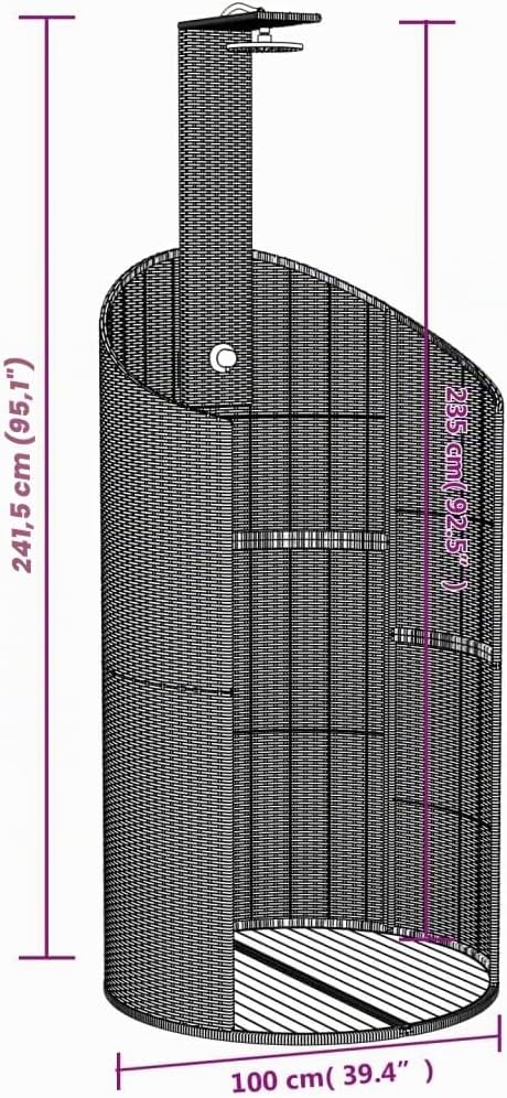 Gartendusche Grau 100x100x241.5 cm Poly Rattan Akazienholz Pooldusche mit WPC-Grundplatte mit Kopfbr