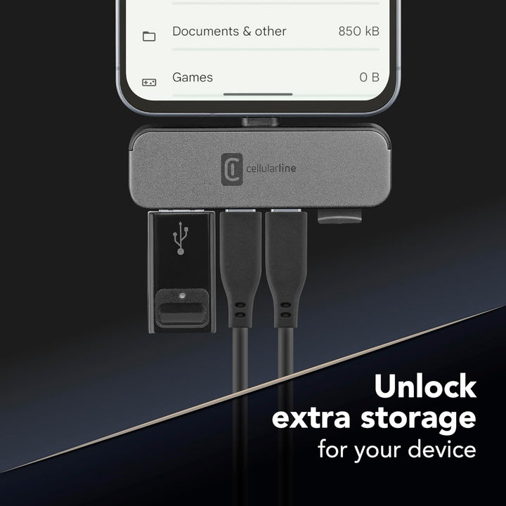 Cellularline Smartphone HUB – USB-C-Adapter mit 4 Anschlüssen (USB, 2X USB-C, Micro SD), Kompatibel