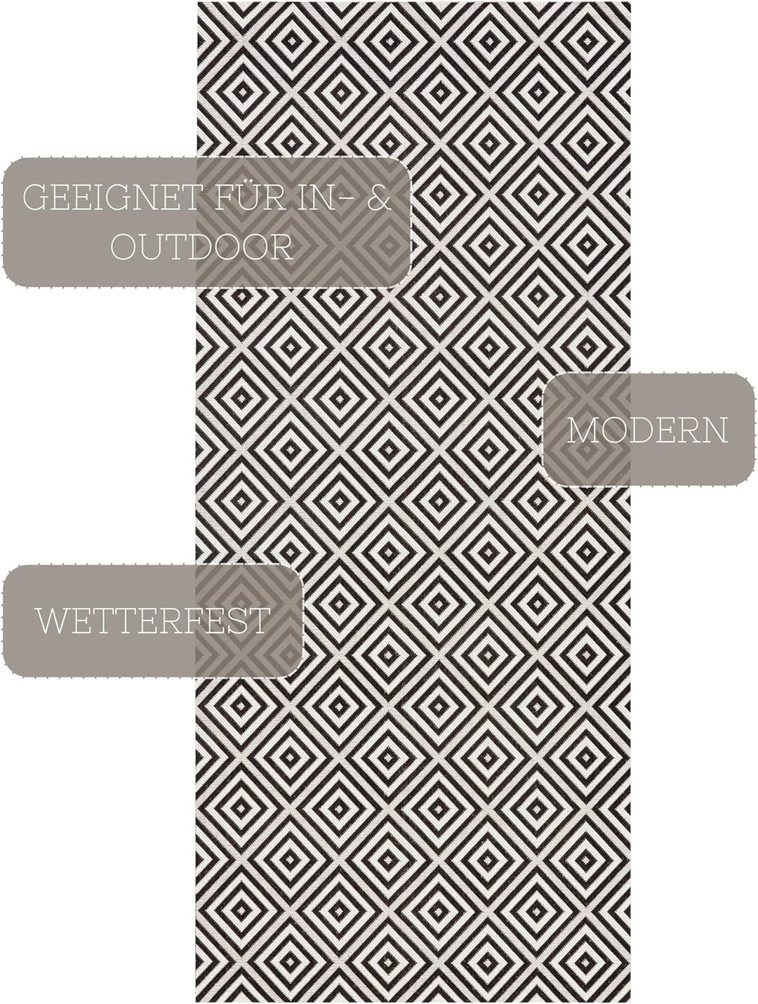 NORTHRUGS In- und Outdoor Teppich Karo 80x200cm - Wetterfest Modern Geometrisches Muster Kariert All