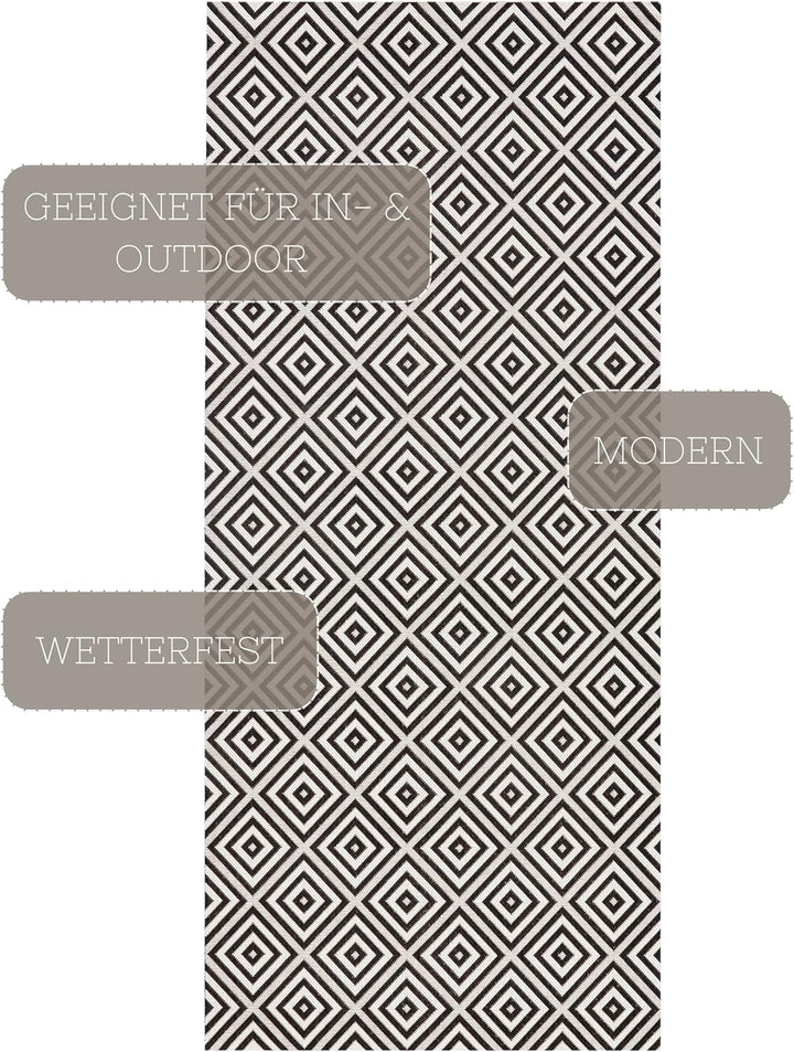 NORTHRUGS In- und Outdoor Teppich Karo 80x200cm - Wetterfest Modern Geometrisches Muster Kariert All