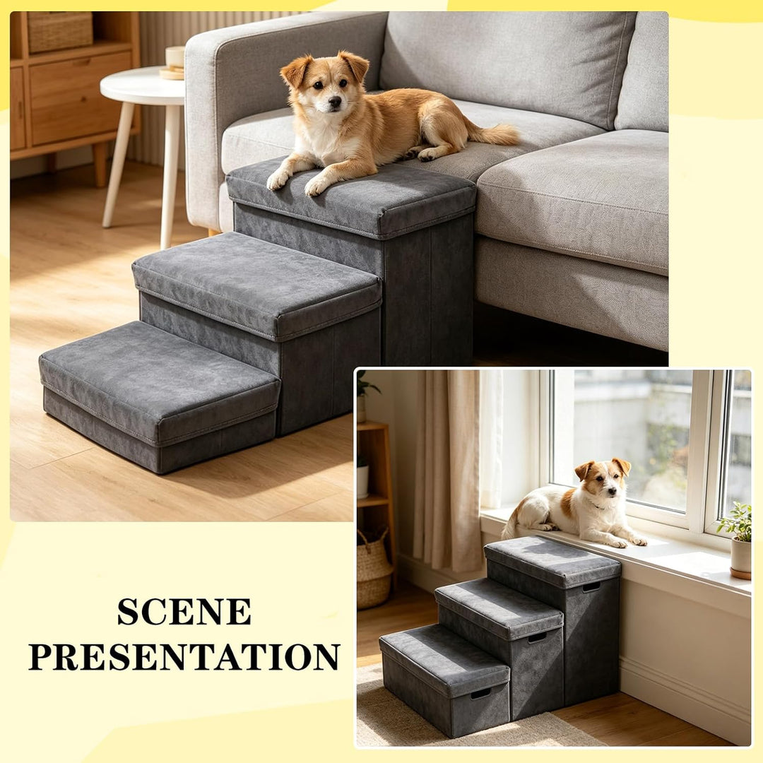 Hundetreppe mit Stauraum, Haustiertreppe Faltbar, Treppe für Hunde 2/3 Stufen, Hundetreppe für Klein