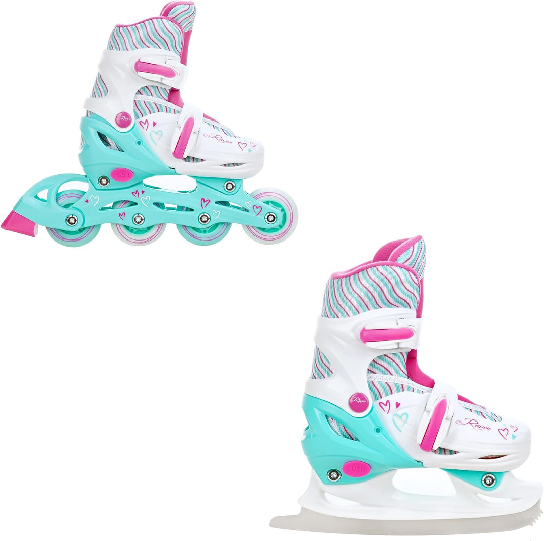 RAVEN 2in1 Schlittschuhe Inline Skates Inliner für Kinder Mädchen verstellbar mit LED Leuchtrad 30-3