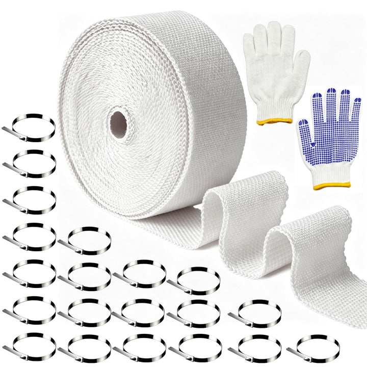25 m x 5 cm Glasfaser Auspuff Dichtband Set bis 500 °C mit Zubehörs