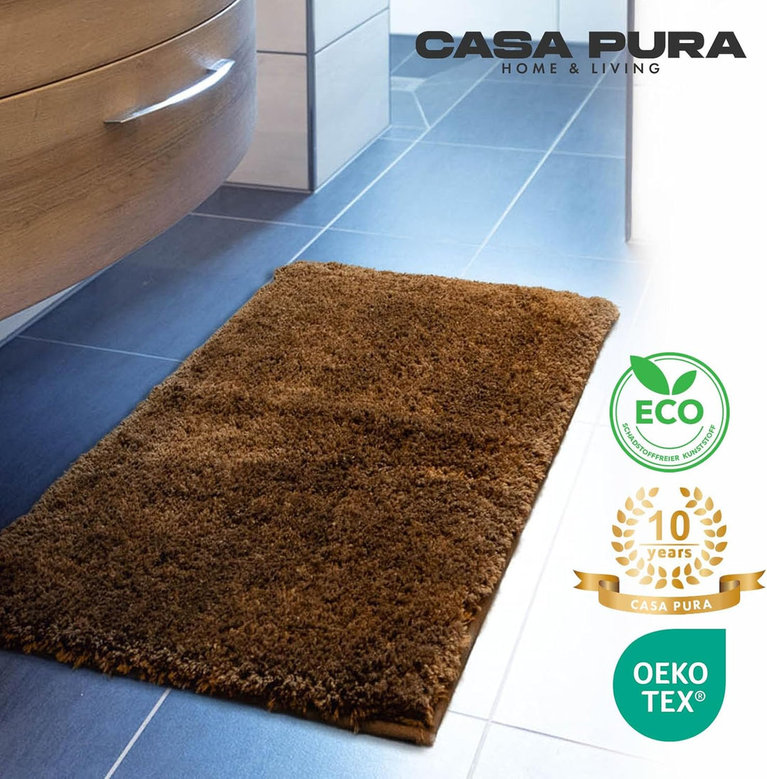 casa pura Badematte braun weicher, Flauschiger Badezimmerteppich in Shaggy Optik, Badvorleger rutsch
