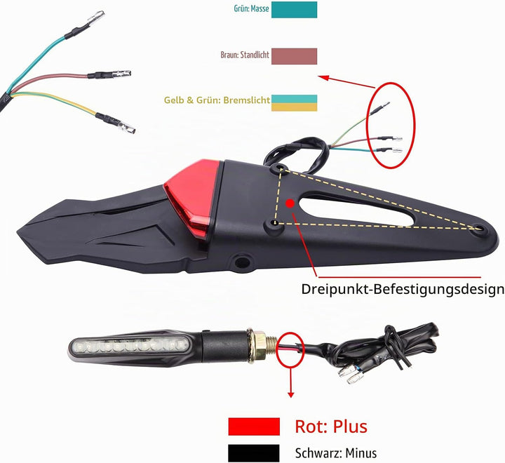 JMTBNO Motorrad Dirt Bike Fender LED Rücklicht Blinker 12V Heckleuchten Hinten Bremslicht Kennzeichn